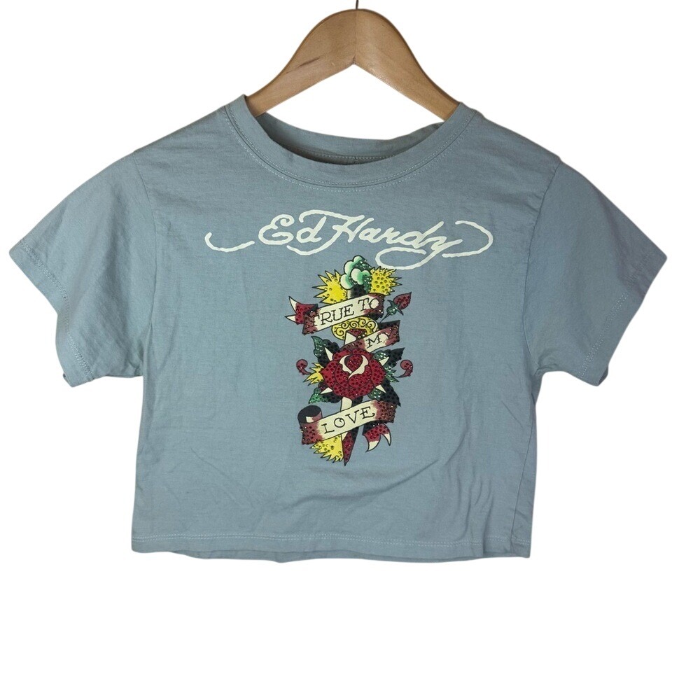 Ed Hardy Graphic Crop Top Size XL Vintage Classic Streetwear Y2K